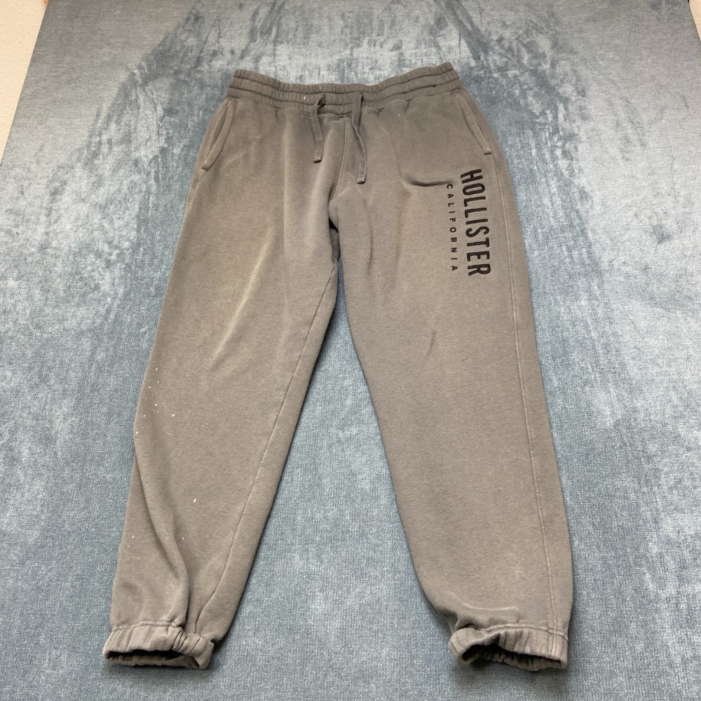 Hollister Sweatpants Men Medium Gray Fleece Lined Drawstring Running Tapered Leg
